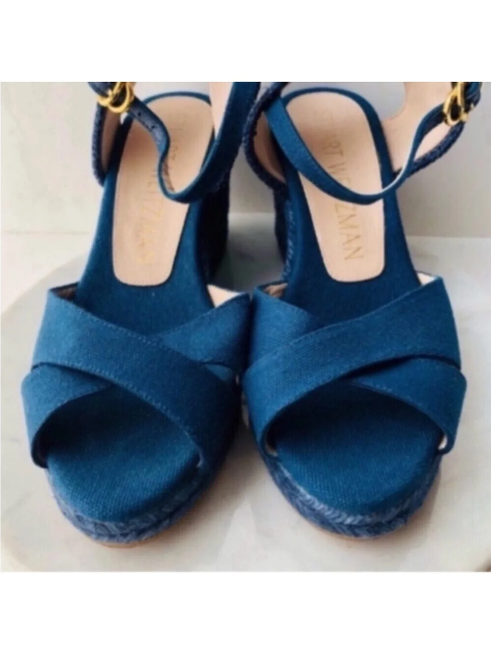 STUART WEITZMAN Wedge Espadrille - MIRELLA Navy Blue Wedge Espadrille Sandals